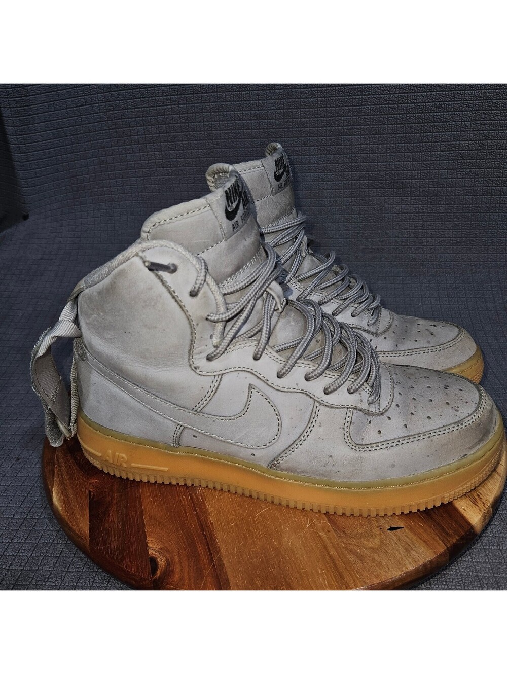 Nike Air Force 1 High-Top Sneakers Unisex Kids Grey 7Y Ankle Strap Gum Sole